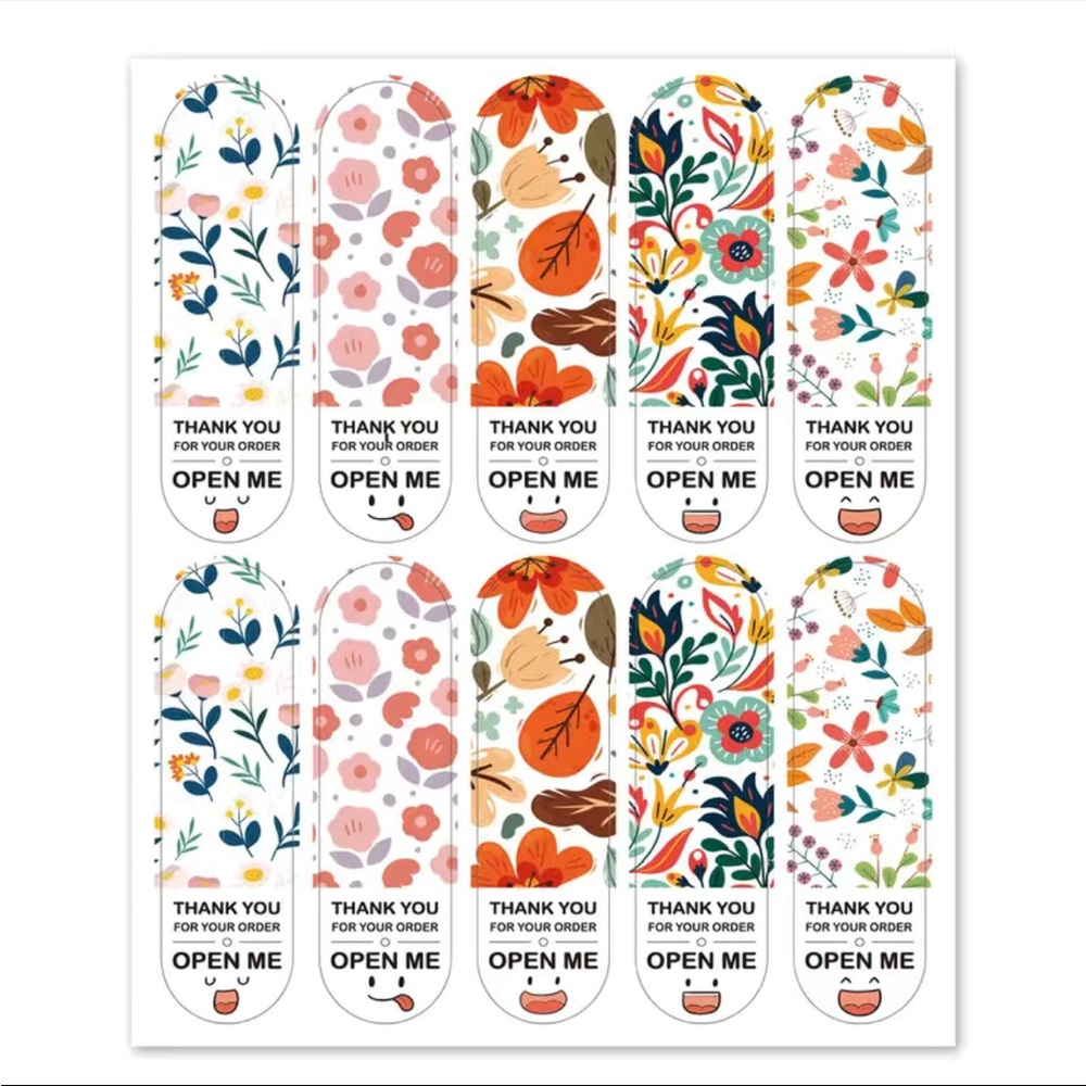 100 Floral Soft Edge Rectangle Thank You Stickers